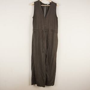 Ali Golden Viscose Slit Back Mud Brown Wide Leg Tie Waist Jump Suit Womens Sz M